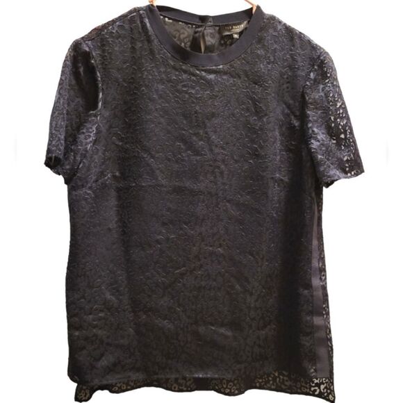 Ted Baker Navy Cheetah Animal Print Velvet Burnout Blouse Top 10US or 4 - Picture 1 of 9